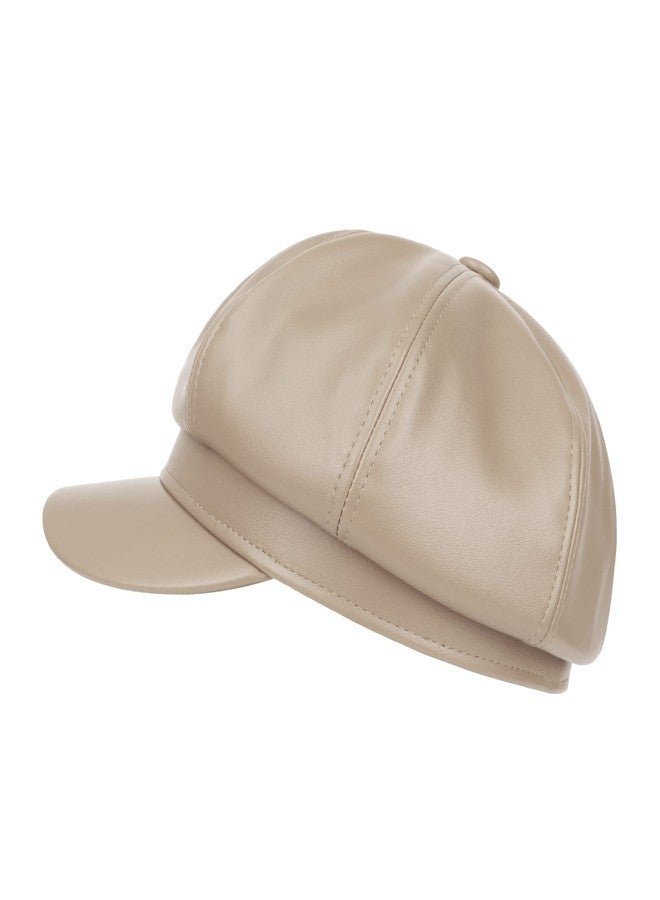 Sydbecs PU Newsboy Caps for Women Solid Color Paperboy Hat Cabbie Painter Cap - Image 3